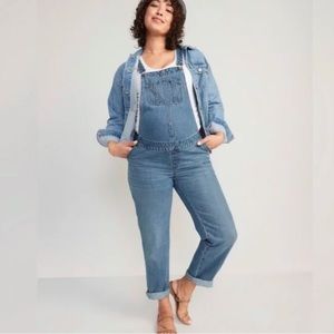 NWT Maternity Side-Panel Slouchy Straight Jean Overalls  Size 14/0114